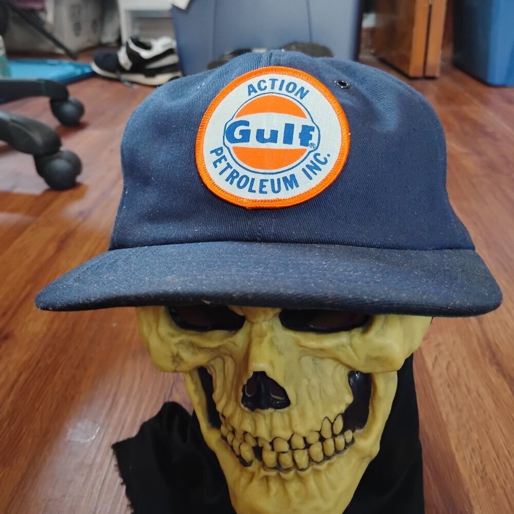 Vintage Gulf Action Petroleum Patch Snap Trucker Hat Cap